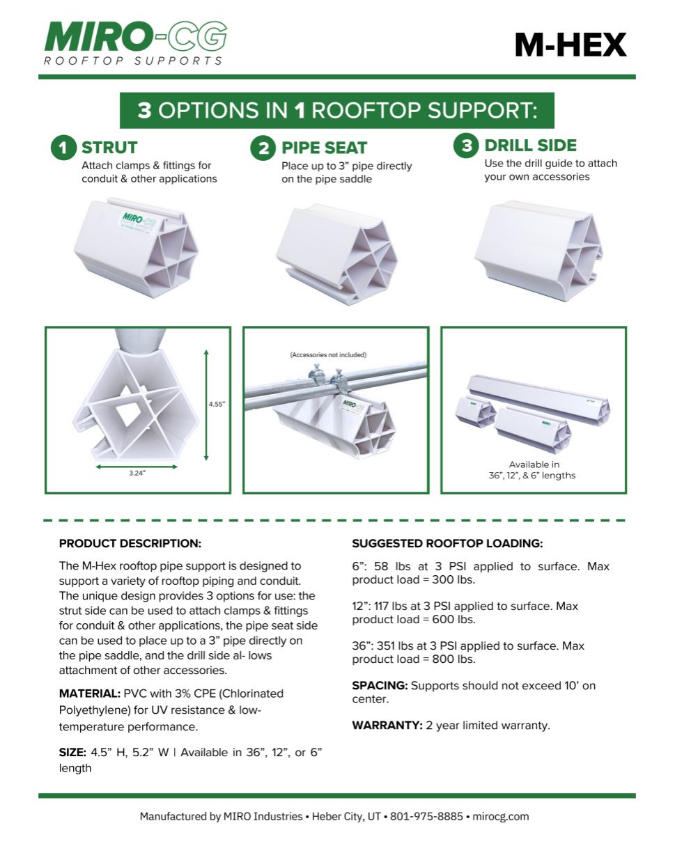 MIRO-CG 6" M-Hex Rooftop Pipe Support with Strut