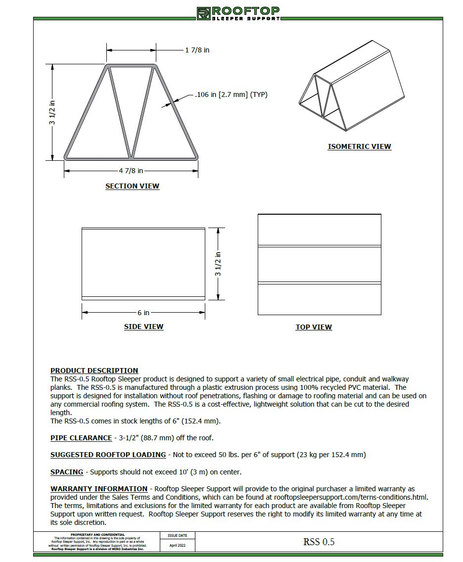 MIRO-CG RSS-0.5 Pre-Cut 6" PVC Rooftop Pipe Support | 4-pack